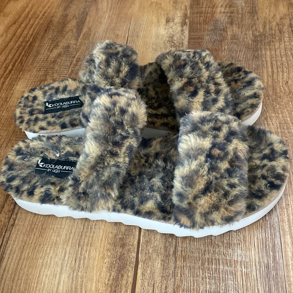 Koolaburra by UGG furr- Ah Cheetah brown & black Faux-Fur Slide Slippers size 11 - Picture 4 of 9